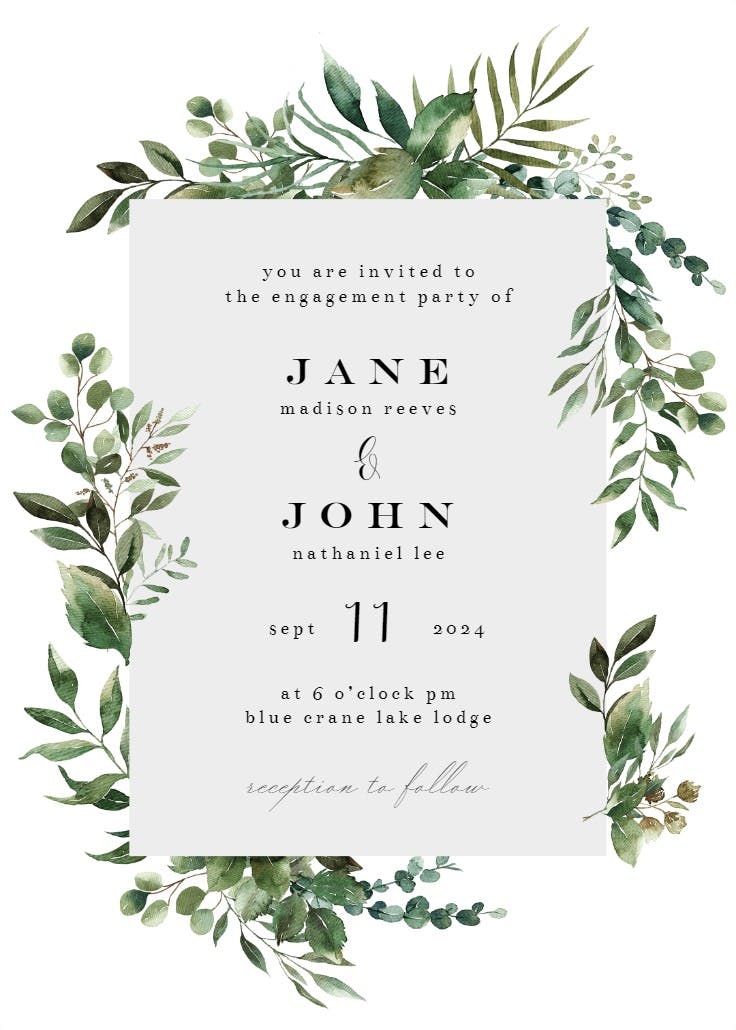 Greenery border - engagement party invitation